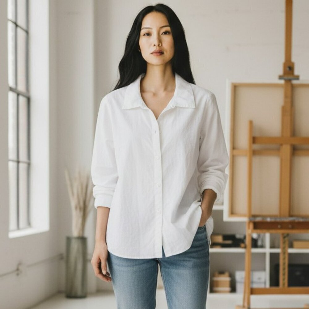 CP Shades Size Small Long Sleeve Button Up White Cotton Shirt Spot Oversized